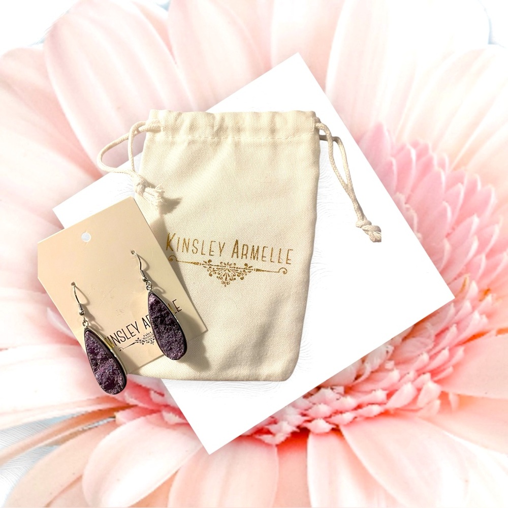 Kinsley Armelle Purple & Gold Royal Quartz Drop Earrings with Dust Bag. NWT